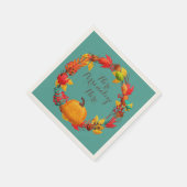 秋カボチャ秋の葉リースティール(緑がかった色)オレンジブラウン スタンダードカクテルナプキン (角)