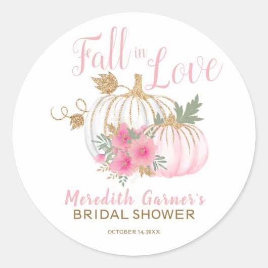 秋カボチャ秋インラブブライダルシャワー ラウンドシール (正面)
