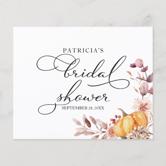 秋カボチャ秋ブライダルシャワーアドバイスカード (裏面)