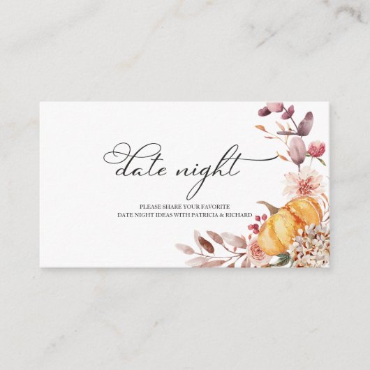 秋カボチャ秋ブライダルシャワーデイトナイトカード エンクロージャーカード (正面)