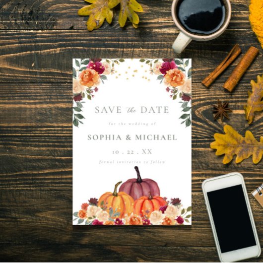 秋カボチャ秋花模様保存日 招待状