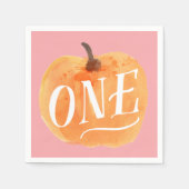 秋カボチャ秋 |最初の誕生日ピンク スタンダードカクテルナプキン (正面)