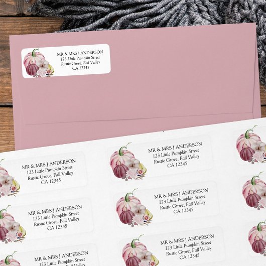 秋カボチャ素朴ピンクウォーター差出人住所 ラベル