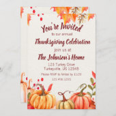 秋カボチャ素朴ンウォーターカラー感謝祭 招待状 (正面/裏面)