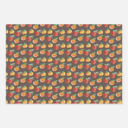 秋カボチャ絵を描ンハンドオレンジグリーン ラッピングペーパーシート (正面3)