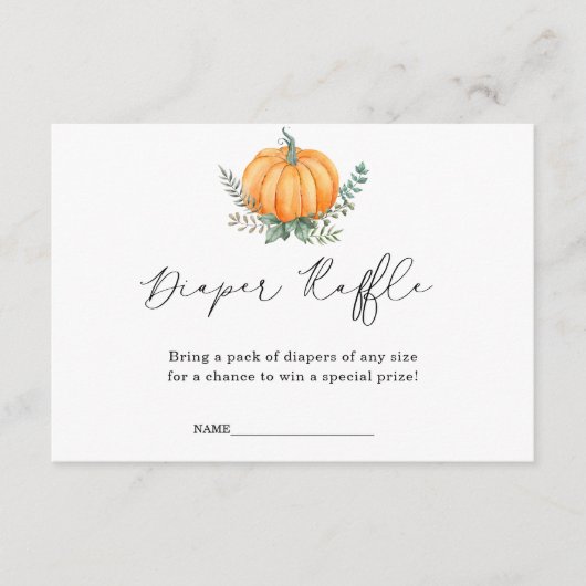 秋カボチャ緑おむつラッフルベビーシャワー エンクロージャーカード (正面)