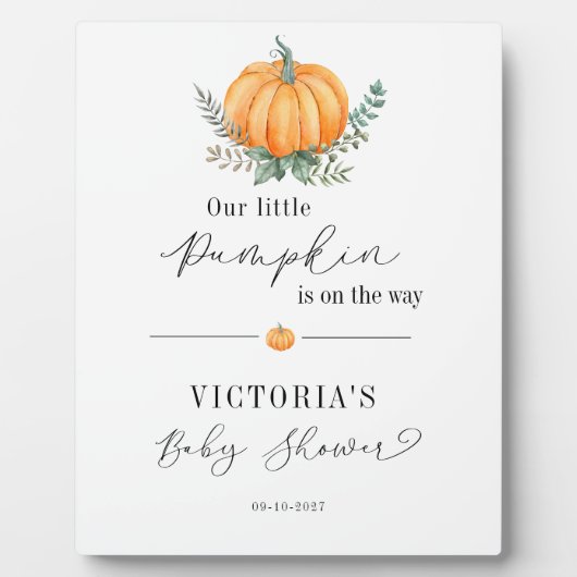 秋カボチャ緑のベビーシャワーウェルカム フォトプラーク (正面)