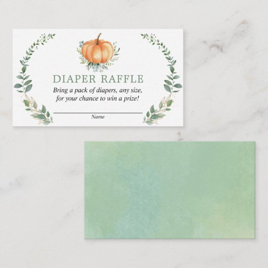 秋カボチャ緑の赤ちゃんシャワーおむつラッフルカード エンクロージャーカード (正面/裏面)