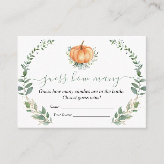 秋カボチャ緑の赤ちゃんシャワーはいくつかを推測 エンクロージャーカード (正面)