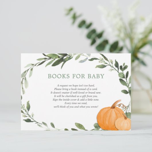 秋カボチャ緑の赤ちゃんシャワーブックリクエストen エンクロージャーカード (スタンド正面)