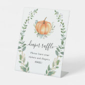 秋カボチャ緑の金ゴールド葉おむつラッフル 台座サイン (正面)