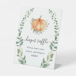秋カボチャ緑の金ゴールド葉おむつラッフル 台座サイン