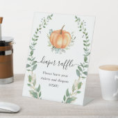 秋カボチャ緑の金ゴールド葉おむつラッフル 台座サイン (インサイチュ)