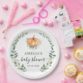 秋カボチャ緑の金ゴールド葉ベビーシャワー ペーパープレート (パーティー)