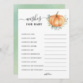 秋カボチャ緑の金ゴールド赤ちゃんシャワーの願い アドバイスカード (正面/裏面)