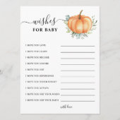 秋カボチャ緑の金ゴールド赤ちゃんシャワーの願い アドバイスカード (正面)