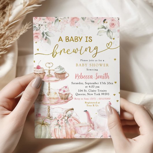 秋カボチャ茶パーティーベビーは赤ちゃんシャワーを醸造 招待状