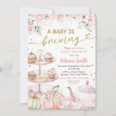 秋カボチャ茶パーティーベビーは赤ちゃんシャワーを醸造 招待状 (正面)