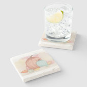 秋カボチャ葉と ストーンコースター (横)