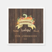 秋カボチャ葉ンズウッドハッピーサンクスギビング スタンダードカクテルナプキン (正面)