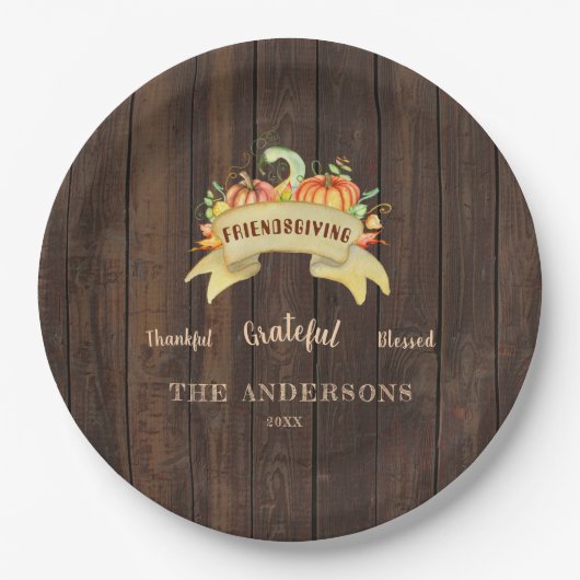 秋カボチャ葉ンズウッドハッピーサンクスギビング ペーパープレート (正面)