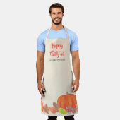 秋カボチャ葉ー秋ファミリー名 エプロン (着用した状態)