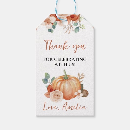 秋カボチャ誕生日パーティーサンクスユユーラベル ギフトタグ (正面)