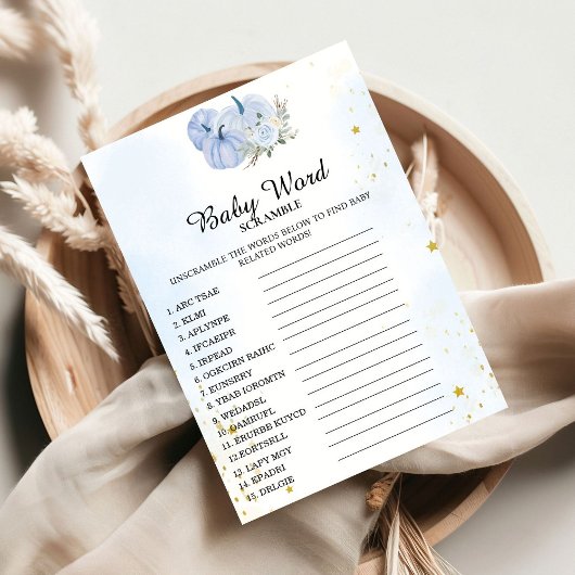 秋カボチャ語スクランブル赤ちゃんシャワーゲームカード 招待状