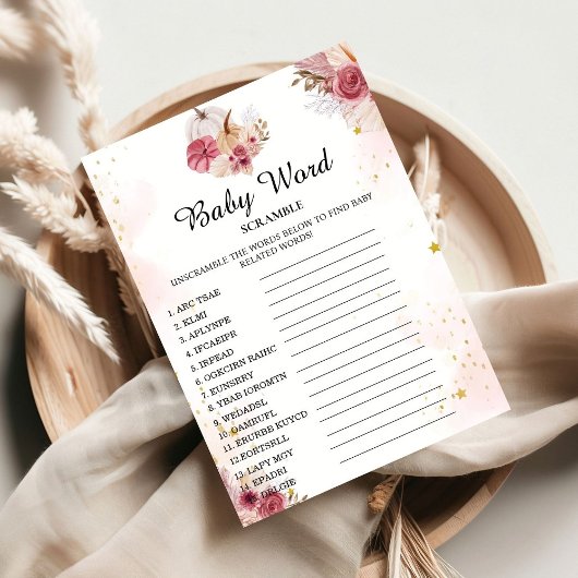 秋カボチャ語スクランブル赤ちゃんシャワーゲームカード 招待状