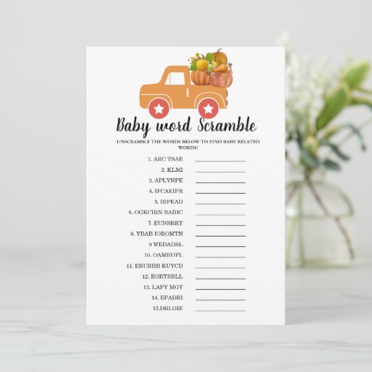 秋カボチャ語スクランブル赤ちゃんシャワーゲーム 案内状 (スタンド正面)