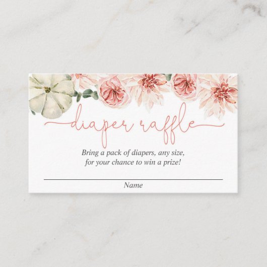 秋カボチャ赤ちゃんシャワーおむつラッフルカード エンクロージャーカード (正面)