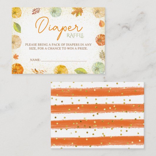 秋カボチャ赤ちゃんシャワーおむつラッフル エンクロージャーカード (正面/裏面)