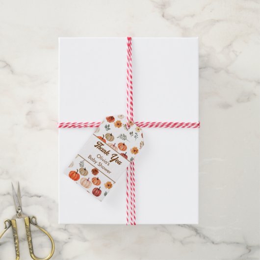 秋カボチャ赤ちゃんシャワーお願いありがとう ギフトタグ (より糸付き)