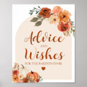 秋カボチャ赤ちゃんシャワーアドバイスとウィッシュサイン ポスター (正面)