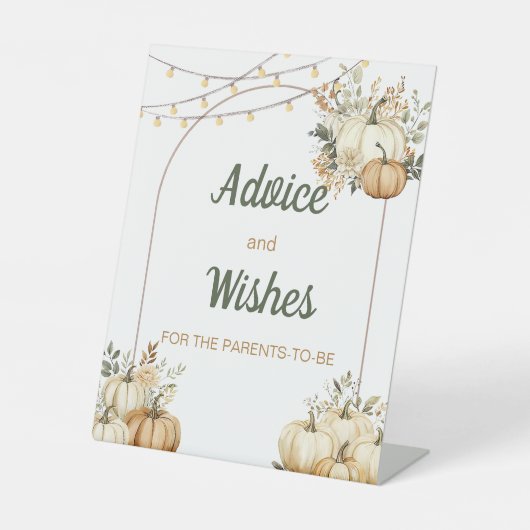 秋カボチャ赤ちゃんシャワーアドバイスとウィッシュ 台座サイン (正面)