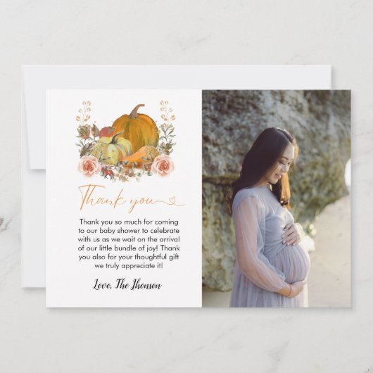 秋カボチャ赤ちゃんシャワーサンキューカード 案内状 (正面)