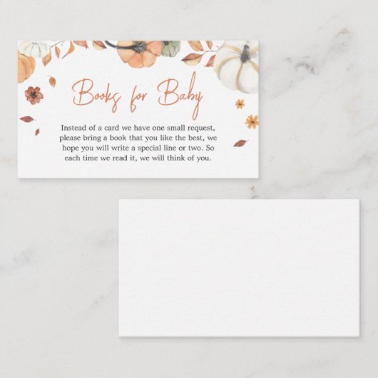 秋カボチャ赤ちゃんシャワーブックベビー エンクロージャーカード (正面/裏面)