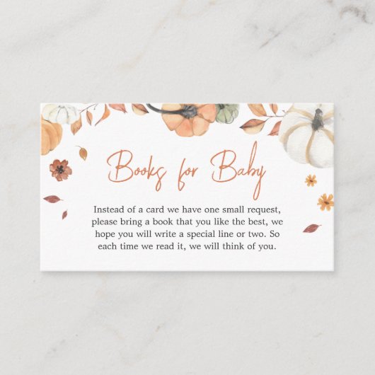 秋カボチャ赤ちゃんシャワーブックベビー エンクロージャーカード (正面)