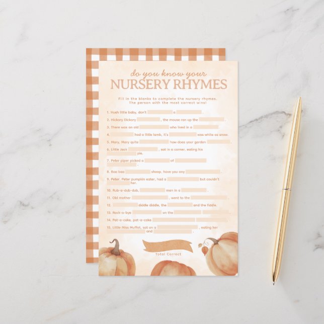 秋カボチャ赤ちゃんシャワー子供部屋韻ゲーム (正面/裏面インサイチュ)