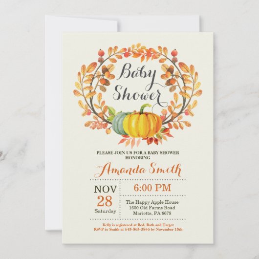 秋カボチャ赤ちゃんシャワー招待状カード 招待状 (正面)