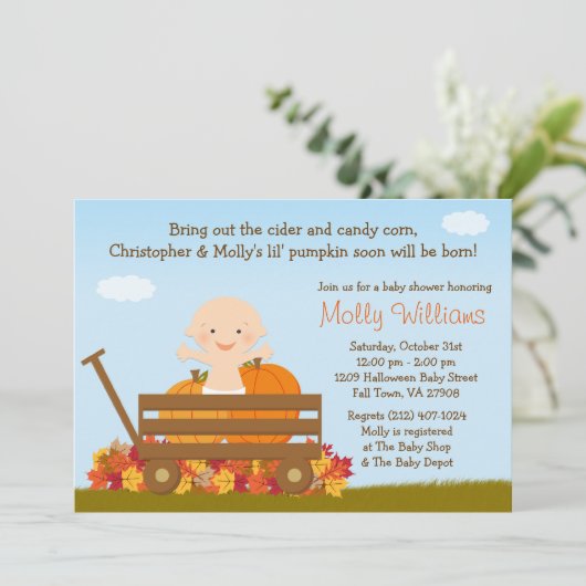 秋カボチャ赤ちゃんシャワー招待状 招待状 (スタンド正面)