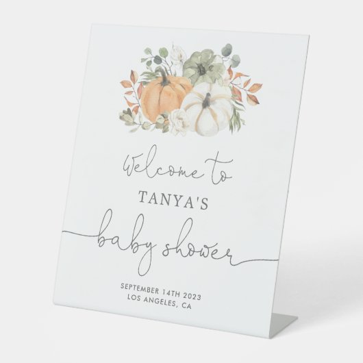 秋カボチャ赤ちゃんシャワー歓迎ペデスタルサイン 台座サイン (正面)