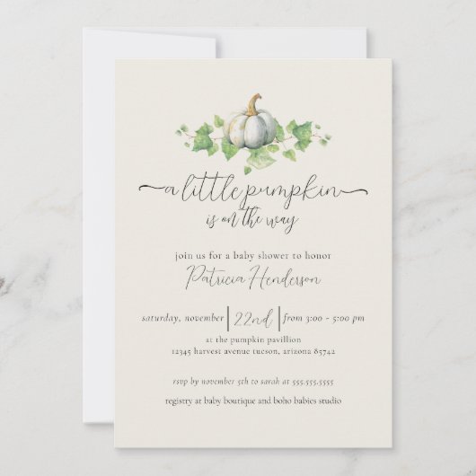 秋カボチャ赤ちゃんシャワー男女兼用招待状 招待状 (正面)