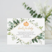 秋カボチャ赤ちゃんシャワー緑の本のリクエスト エンクロージャーカード (スタンド正面)