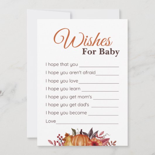 秋カボチャ赤ちゃんシャワー願いベビーカード 招待状 (正面)