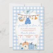 秋カボチャ赤ちゃん服ブルージンガム赤ちゃんシャワー 招待状 (正面)