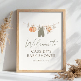 秋カボチャ赤ちゃん服ベビシャワーウェルカムサイン ポスター