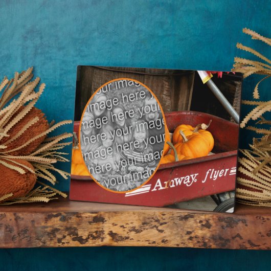 秋カボチャ赤ワゴン自分の写真を追加 フォトプラーク (側面)