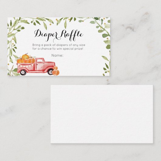 秋カボチャ車の赤ちゃんシャワーおむつラッフルカード エンクロージャーカード (正面/裏面)