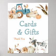 秋カボチャ農場動物トラクターウォーター色ポスター